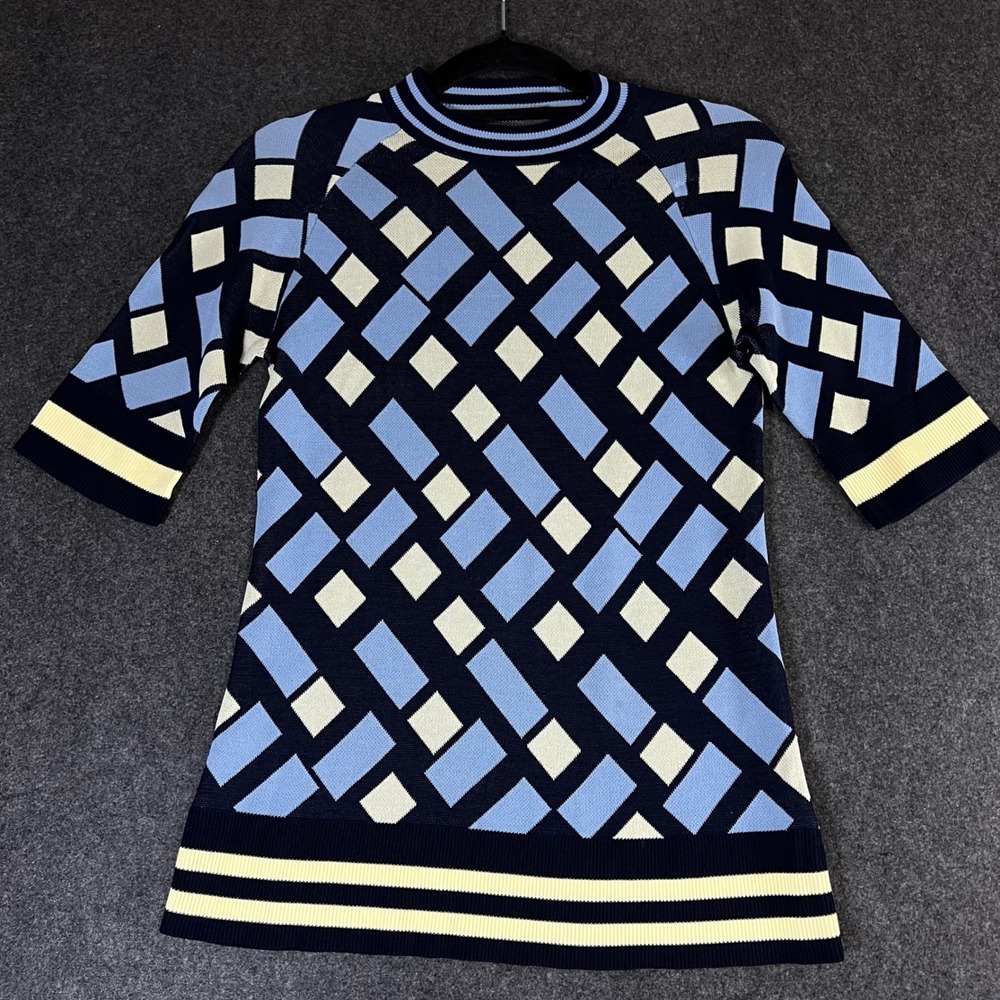 Dodo Bar Or Geometric Knit Top Tunic Navy Blue Cream Size 42 Designer Medium